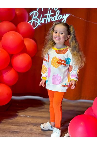 YİGİT BUTİK Yigit Boutique - Girl's Tights and Printed Pumpkin Set