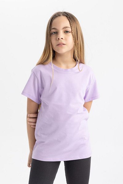DeFacto Girls' Crew Neck Basic Solid Short Sleeve T-Shirt Z7718A624Sm