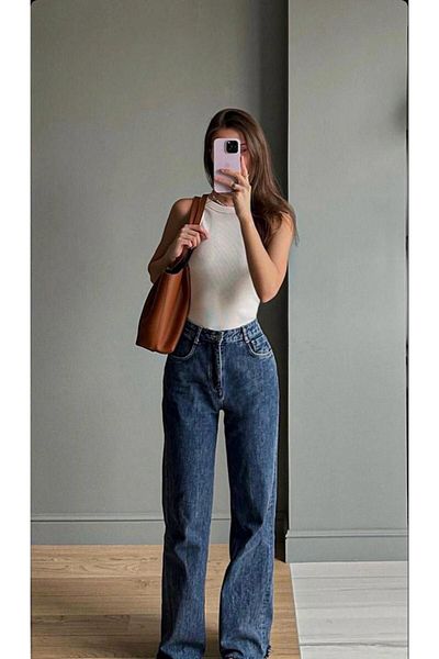 LİMABEL Blue Snow Wash Jeans Loose Lycra Palazzo Jeans