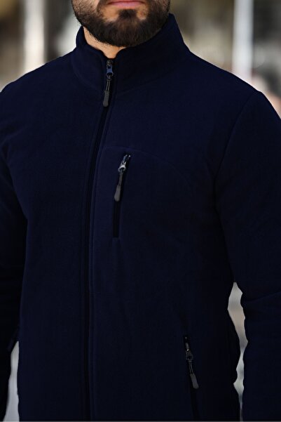Butik Men's Navy Blue Fleece - 3 Pockets and Full Zipper