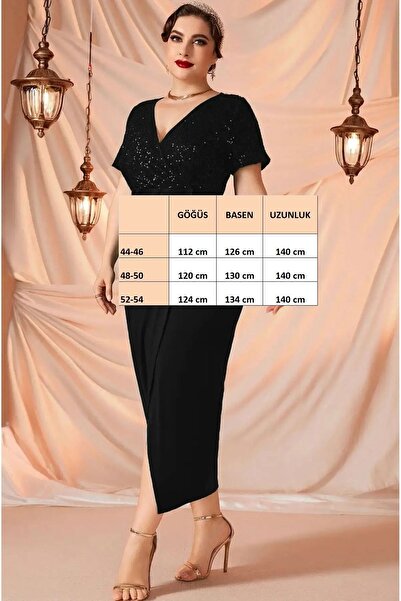 FOR ESRA BIG TREND Rochie de seară elastică, cu mânecă scurtă, cu paiete, cu decolteu dublu, pentru femei