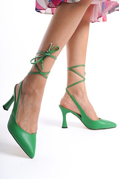 Ayakkabı Podyumum Toc de 9 cm cu vârf ascuțit verde - Deschis la spate, Detal...