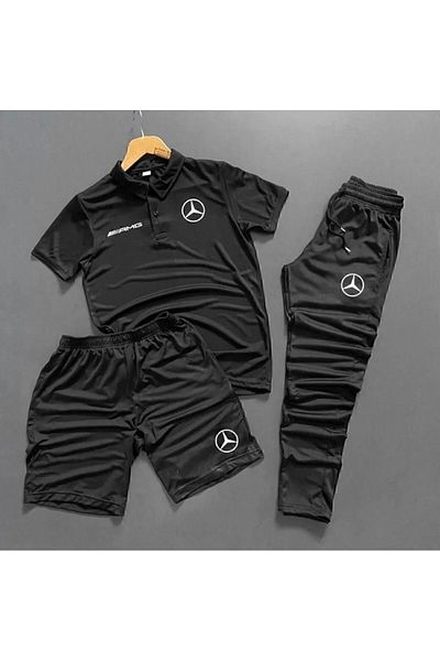 ByFourMan Μαύρο εμπριμέ Scuba Polo γιακά Σορτς 3 τεμαχίων