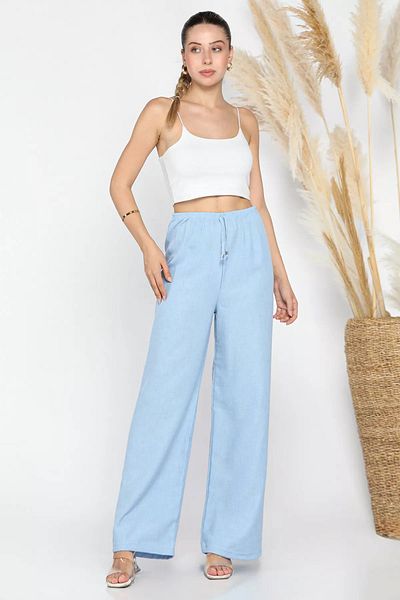 GÜLSELİ Pantaloni de damă cu picioare largi - Baby Blue, talie elastică