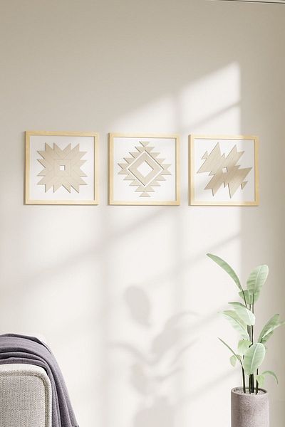 acargrafik Tablou decorativ din 3 piese cu cadru din lemn modern