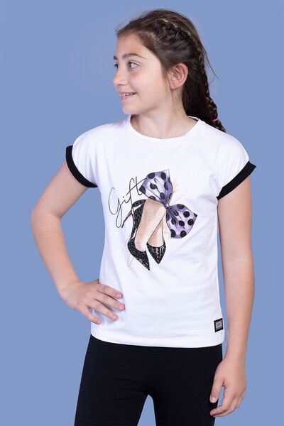 Toontoy Tricou pentru fetiță cu cu imprimeu mâneci Garni cu detaliu de fundătură