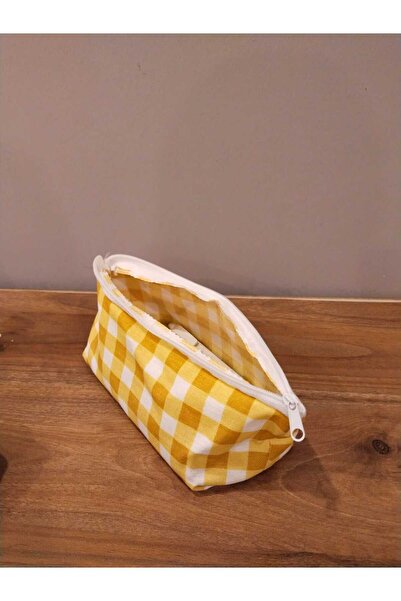 Elbasan Tekstil Yellow Gingham Washable Zippered Single Eye Cloth Pen Holder ...