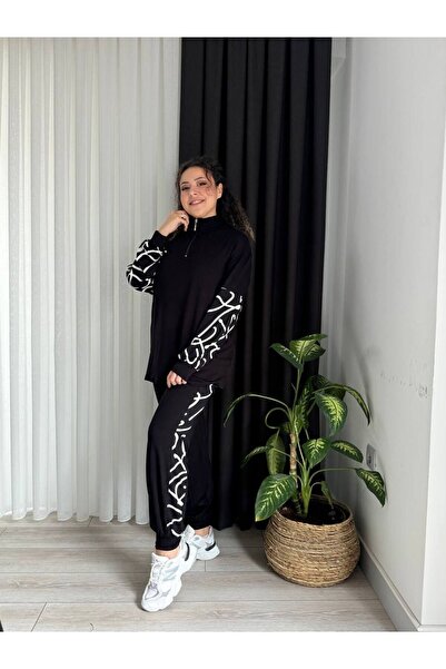 Butik Nilyam Women's Large Size Half Zipper Detailed Lycra Viscose Tracksuit Set 21107