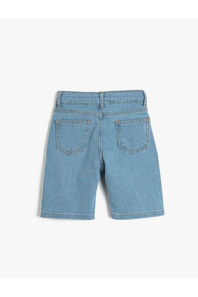 Koton Boy's Cotton Slim Fit Bermuda Jeans Shorts - Adjustable Elastic Waist