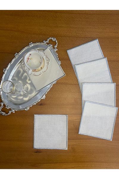 Smiling Home Lenjerie de in culoare argintie broderie brodata 6 bucati patrata potrivita pentru broderie etamina servetel de prezentare pentru cocktail