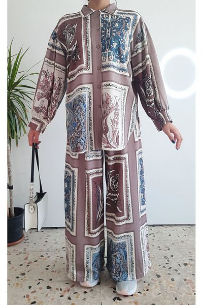 THEHAPPYCHİC Vintage Shawl Patterned Ethnic Double Suit - Multicolored