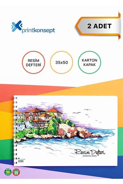 mediart Prıntkonsept 2 Pachet Spiral 35x50 120 Gr. 1. Aluat, Dimensiune Mare, Copertă Carton, Caiet de artă 15 coli