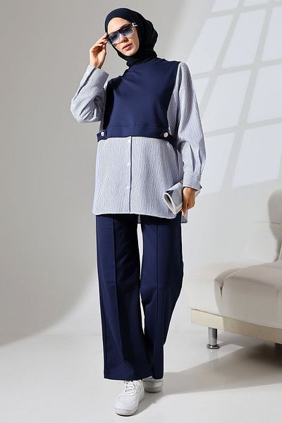 Mihran Butik Σετ γυναικείο τουνίκ και παντελόνι Navy Blue - Αθλητικό και άνετο κομψό χιτζάμπ