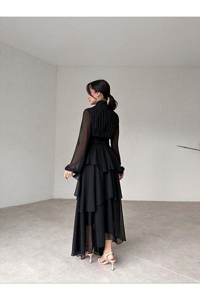 LİBAS Rochie de damă din șifon midi neagră