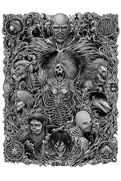 Universal Attack On Titan 4. Sezon Tek Resimde Dokuz Titans Tablo Ahşap Poster Dekoratif