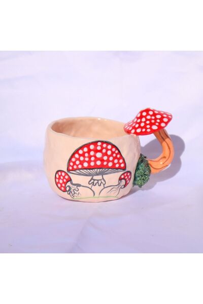 Lily Serisi "mushrooms" Mantarlı Kupa- Mantar Kulplu El Yapımı Seramik Mug 200ml