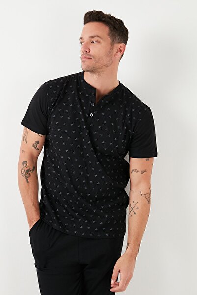 Buratti Βαμβακερή ελαστική μέση με κανονική εφαρμογή κοντομάνικο σετ πιτζάμες ανδρικό σετ πιτζάμες6572009