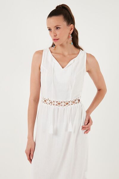 Lela Regular Fit Volanlı Kolsuz Midi Elbise ELBİSE 611EL574