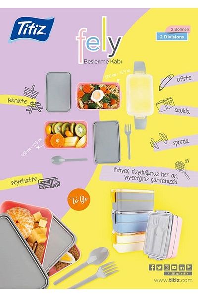 Titiz Plastik Titiz Ap-9477 Fely Two Compartment Lunch Box Set - Gray
