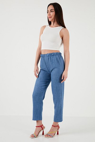 Lela Pantaloni cu talie elastică cu aspect de in - buzunare, model5865797
