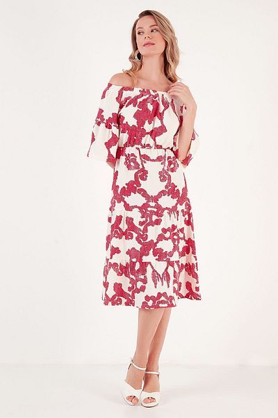 Lela Patterned Carmen Collar Midi Dress DRESS5865623