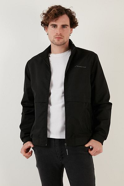 Buratti Men's BLACK Stand Collar Pocket Zipper Coat 497UCHE