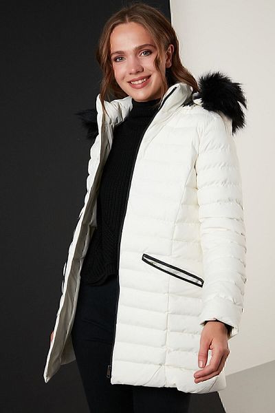 Lela Women's Coat with Removable Hooded Faux Fur Collar 497kylıe21