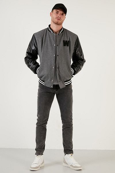 Buratti Embroidered Sleeves Leather Detailed College Collar Bomber Coat Men's Coat 5715985