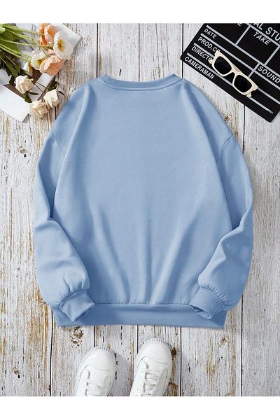 MODARİCH Hanorac oversize Silly Goose cu imprimeu albastru baby - iarnă groasă, decolteu ridicat