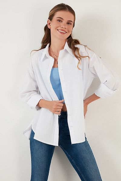 Lela Oversize 100% βαμβακερό πουκάμισο Γυναικείο πουκάμισο Cf21s163867