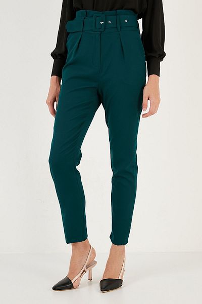 Lela High Waist Pocket Belted Regular Fit Fabric Pants TROUSERS 611PL04