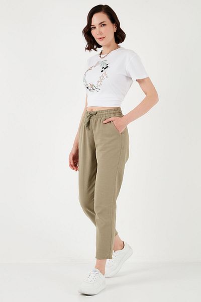 Lela Cotton Waist-Tied High Waist Linen Look Short Leg Trousers PANTS 668YP5134