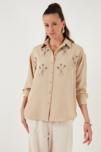 Lela Shiny Stone Detailed Regular Fit Summer Shirt - SHIRT6113615