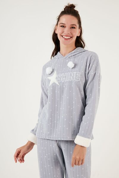 Lela Desenli Regular Fit Kapüşonlu Polar Pijama Takımı PİJAMA TAKIMI 6571004