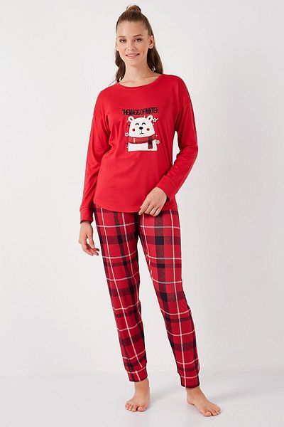 Lela Crew Neck Patterned Pajama Set - Standard Fit Stretch Pajama Set 6095700