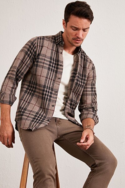 Buratti Καρό μακρυμάνικο Slim Fit Χειμερινό πουκάμισο Ανδρικό πουκάμισο Cf21w112844