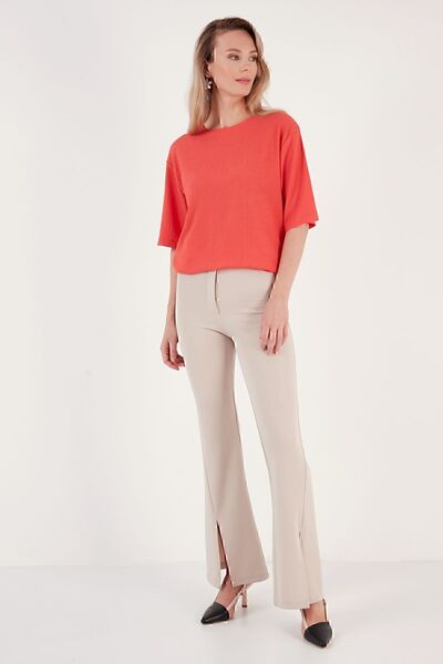 Lela Crew Neck Slit Detailed Wrapped Fabric Blouse BLUZ5865365