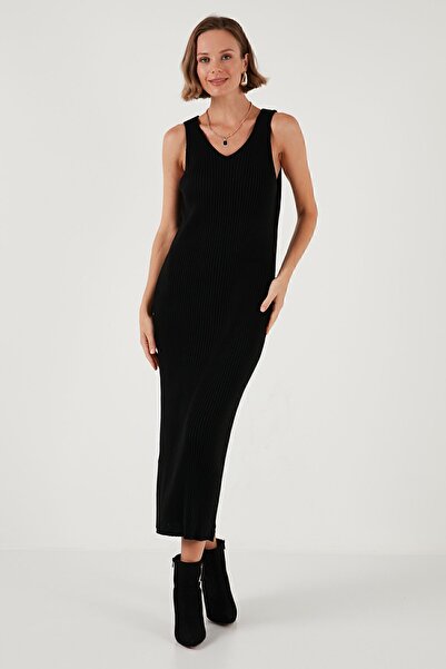 Lela V Yaka Fitilli Uzun Triko Elbise  ELBİSE 4616169
