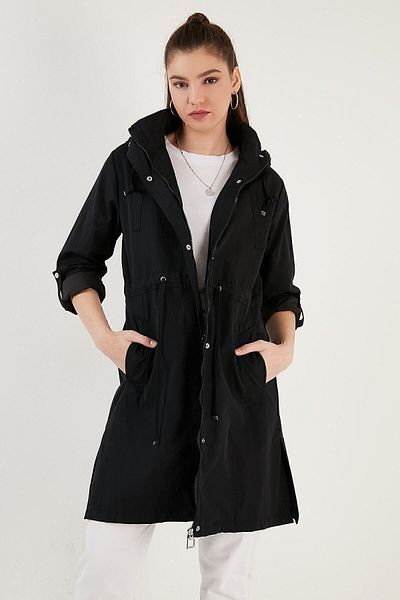 Lela Regular Fit Thin Seasonal Coat with Removable Hood 497sezen