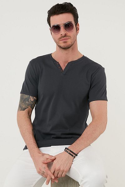 Buratti Tricou slim din bumbac cu decolteu în V Tricou bărbați 5902122