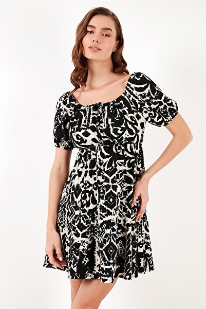 Lela Desenli Slim Fit Önden Bağlamalı Mini Elbise  ELBİSE 5865728