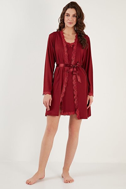 Lela Lace Detailed Slit Dressing Gown Nightgown 6097580