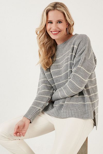 Lela Pulover tricotat cu spate lung cu dungi 4616133