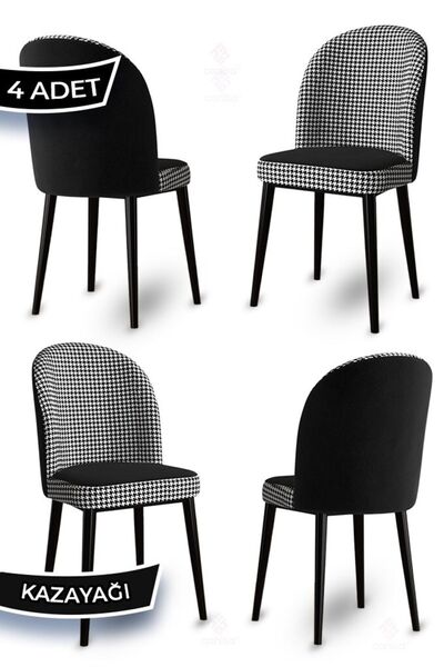 Canisa Kaze Serisi 4 Adet Kazayağı Desen Yemek Odası Sandalyesi Siyah Metal I...