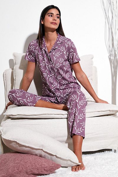 Lela Regular Fit Shirt Collar Short Sleeve Pajamas Set PYJAMAS SET65780124