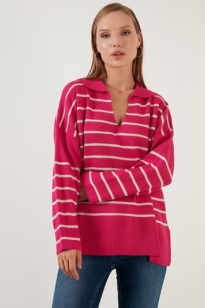 Lela Pulover cu decolteu confortabil cu dungi polo tricotaj pulover 63622594
