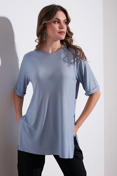 Lela Μπλούζα Oversize Crew Neck Slit Λεπτομερής μπλούζα 5863683