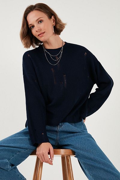 Lela Πλεκτό πουλόβερ με σχισμένο σχέδιο Crew Neck - ΠΟΥΛΟΒΕΡ 4616168