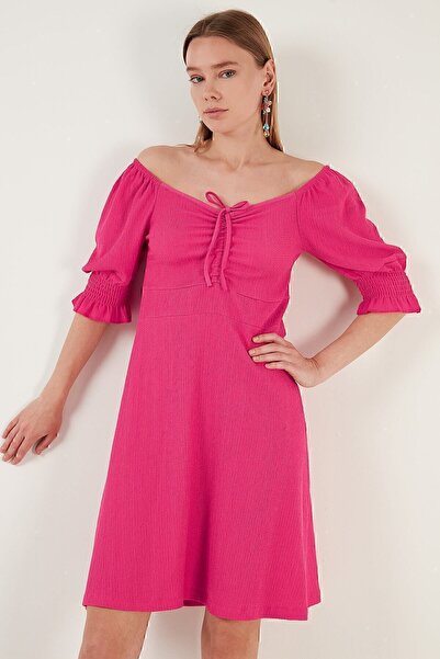 Lela Crinkle Gathered V-Neck Sleeves Gipe Dress Dress 5865034