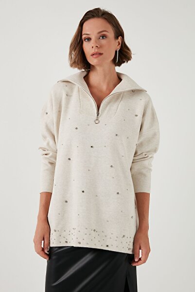 Lela Pulover de tricotaj cu jumătate de fermoar cu detalii în piatră - KAZAK 4615219